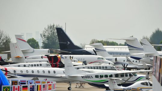 Private planes on the tarmac at the Air Charter Expo