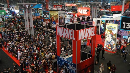 Hundreds of people near the Marvel booth at Comic-Con International.