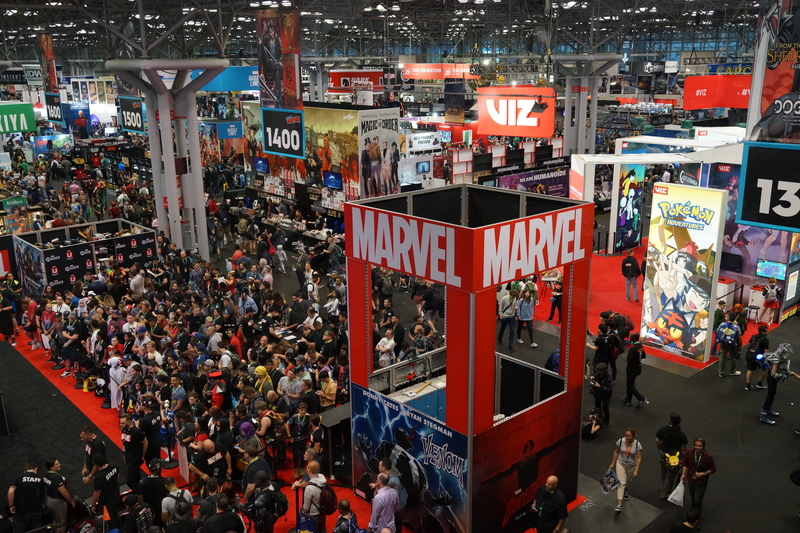 Hundreds of people near the Marvel booth at Comic-Con International.