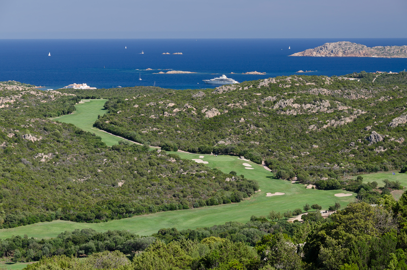 Aerial view of the golf course at the Costa Smeralda Invitational.