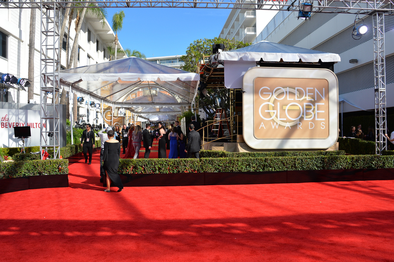 Red Carpet in front of the Golden Globe Awards sign