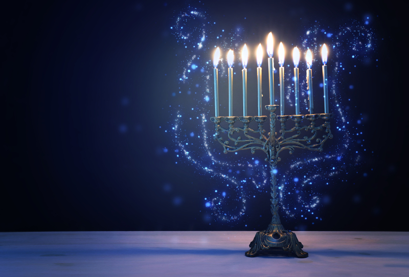 Menorah lit for Hanukkah.
