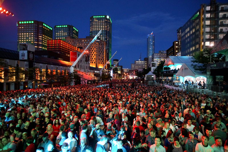 Huge crowd listening to the music at Montreal International Jazz Festival.