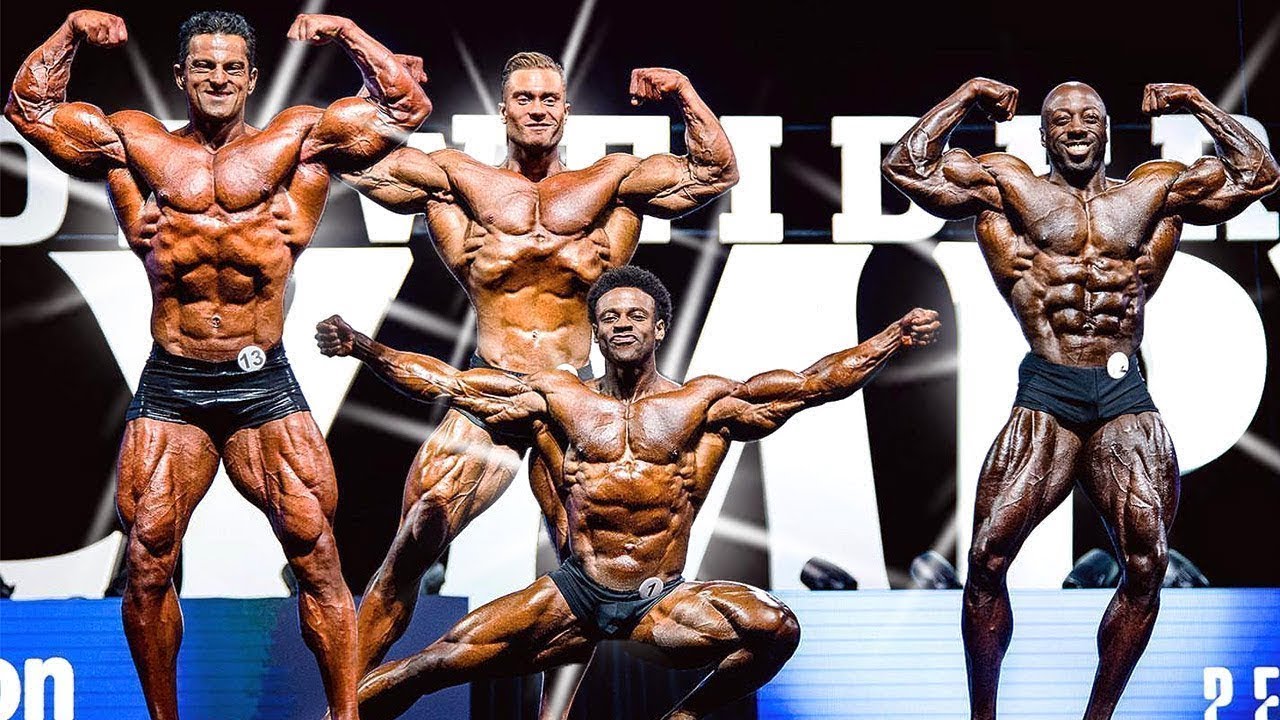 Bodybuilders posing at the Mr Olympia Fitness and Performance Weekend.