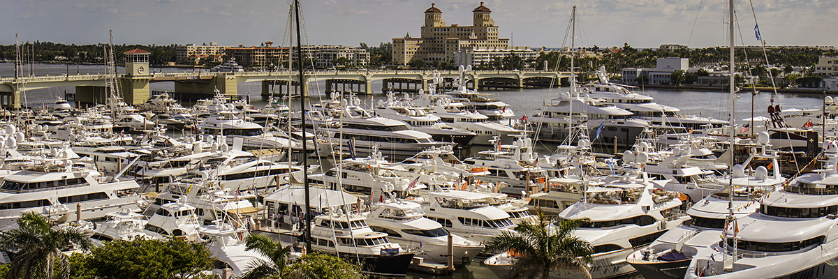 Dozens of yachts docked at the Palm Beach International Boat Show.
