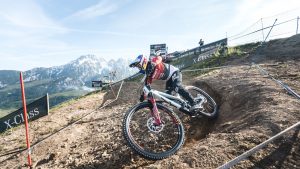Rider competing in the UCI Mountain Bike World Championships