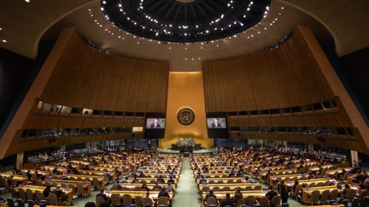 Main hall of the UN during the United Nations General Assembly.