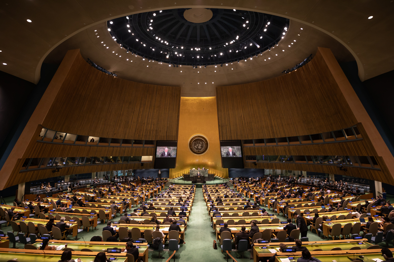 Main hall of the UN during the United Nations General Assembly.