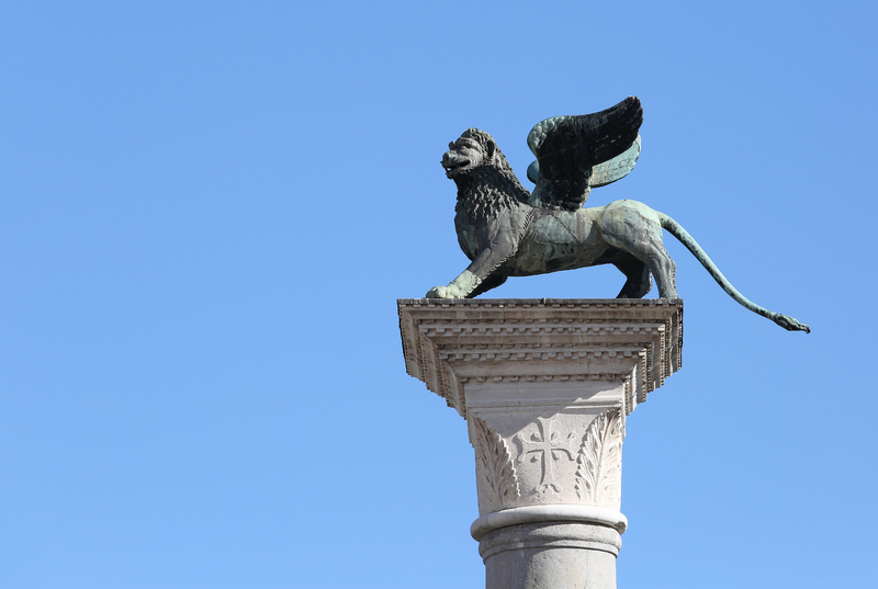 Statue of a lion with wings at the Venice International Film Festival.