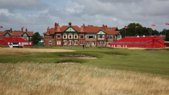 Golf course and clubhouse exterior at the Women's British Open.
