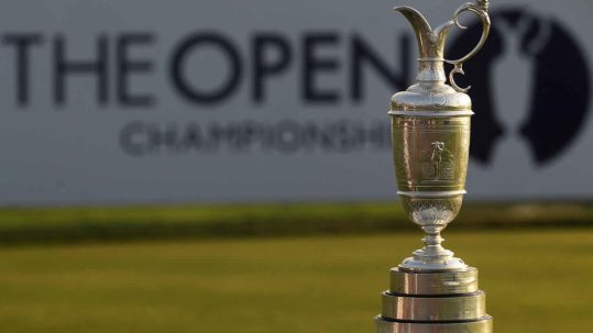 The Open Championship trophy at the British Open.