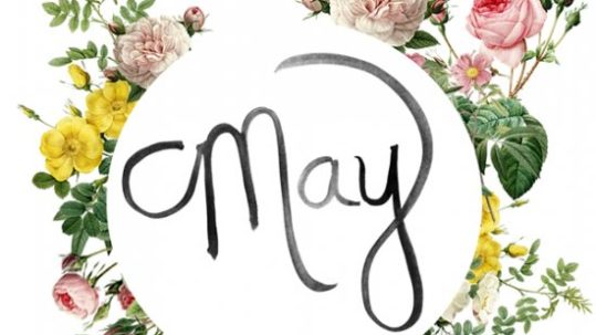 The word May surrounded by flowers for May events.
