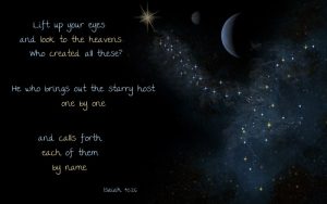 Best space quotes within Isaiah Old Testament Bible verse in space background with stars, planets and nebula.